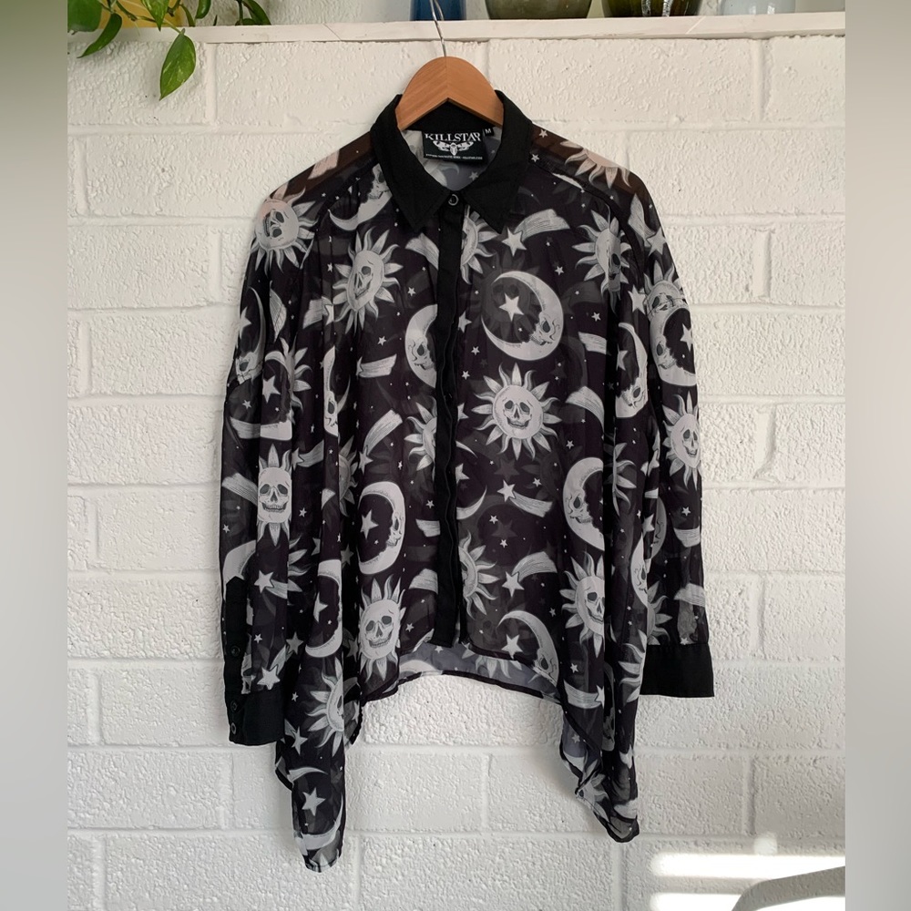 NWOT Killstar Cosmic Death Sheer Button Down Shirt Size Medium